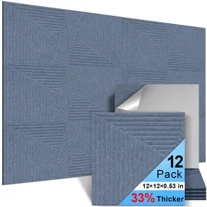 12 Pack Acoustic Wall Panels Self-Adhesive, 12" X 12" X 0.5" Decorative Acoustic Panels, Soundproof Wall Panels for Studio, Home & Living Room, Polyester - Three Zone Cement Gray