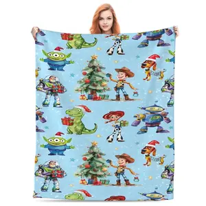 DISNEY CLASSIC Toy Story Christmas Blanket - Festive Holiday Design with Woody, Buzz Lightyear, Jessie, Rex & Alien - Soft Plush Throw Blanket for Kids and Adults, Perfect Gift