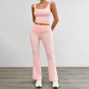Women's Fashion Casual Solid Color Vest Body-hugging Suit two piece