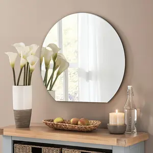 Half moon bathroom mirror 32 modern frameless wall mirror hanging decorative vanity mirror minimalist explosion proof semi circle mirror for living room bedroom entryway down cut