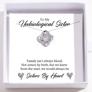 To My Unbiological Sister Love Knot Necklace with Friendship Message Card – Heartfelt Gift for Best Friend – Sisters by Heart Jewelry Keepsake