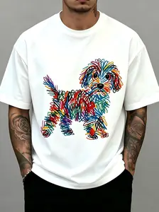 Colorful Doodle Maltipoo Dog Abstract Line Art Graphic T-Shirt for Men & Women - Pet Lover Streetwear Tee, Soft Breathable Cotton Crew Neck Short Sleeve, All-Season Summer Spring Casual, Great Daily Wear & Pet Gift, Machine Washable