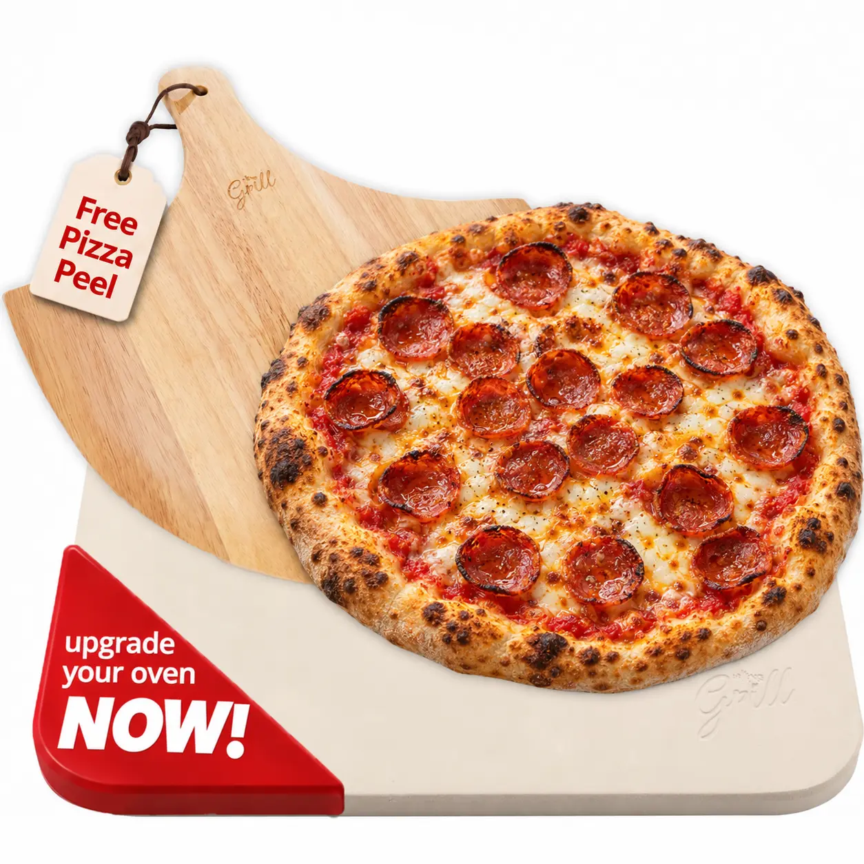 Pizza Stone for Oven & Grill with Peel, 15x12" Cordierite Baking Stone — Crispy Crust, No Soggy Base, Works with Frozen Pizza | Hans Grill