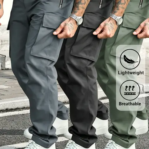 Men's 3-Pack Casual Cargo Utility Straight Leg Jogger - Active Men's Sports Jogging Pants with Drawstring, Zippered Pockets, Cargo Pants Vibes for Outdoor & Daily Wear