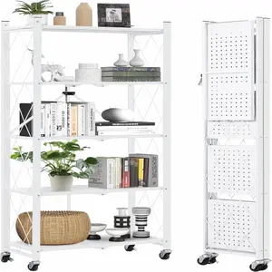 5 Tier Metal Foldable Storage Shelf Rack - Collapsible Shelving Display,Lightweight & Waterproof,Space-Saving,Durable,Modern Shoe Organizer,Versatile for Kitchen & Pantry Use,White