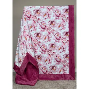 Pink Flowers on Fuchsia Luxe XL 55x86 Minky Blanket (NEW)