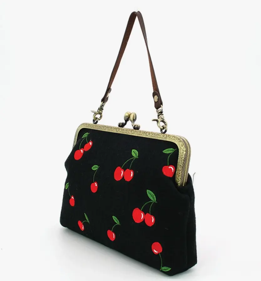 Cherry Darling Kiss Lock Clutch