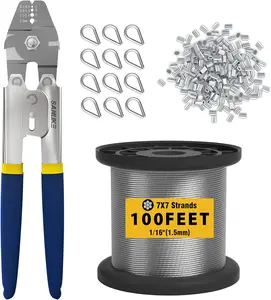 Sanuke Wire Rope Crimping Tool Kit, FT /" Stainless Steel Cable X Strand Core, PCS Aluminum Crimping Loop Sleeve, PCS Wire Rope Thimble