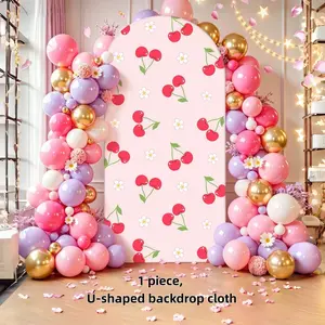100cmx200cm U-Shaped Background Cloth, Elastic Party Decoration, Cherry Watermelon Strawberry Patterns, Wedding Birthday Baby Shower Decor