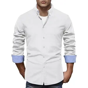 Men’s Casual Button Down Shirt Long Sleeve Slim Fit Lightweight Breathable Solid Color Smart Casual Streetwear Business Casual Everyday Fashion Top for Men