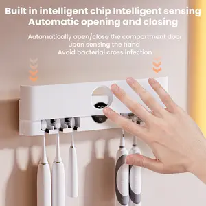 X114Z PRO Smart Toothbrush Sanitizer, Wall-Mounted Toothbrush Holder, UV-C Toothbrush Cleaner, LED Display, Auto Sensor Open Cover, Rechargeable, Clean and Dry for Home Bathroom