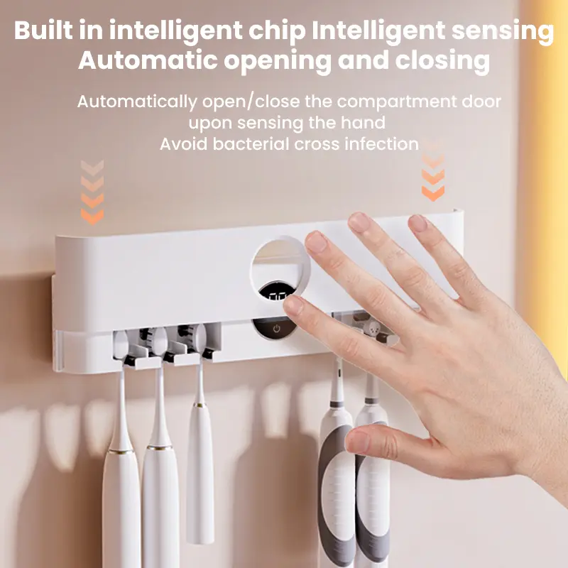X114Z PRO Smart Toothbrush Sanitizer, Wall-Mounted Toothbrush Holder, UV-C Toothbrush Cleaner, LED Display, Auto Sensor Open Cover, Rechargeable, Clean and Dry for Home Bathroom