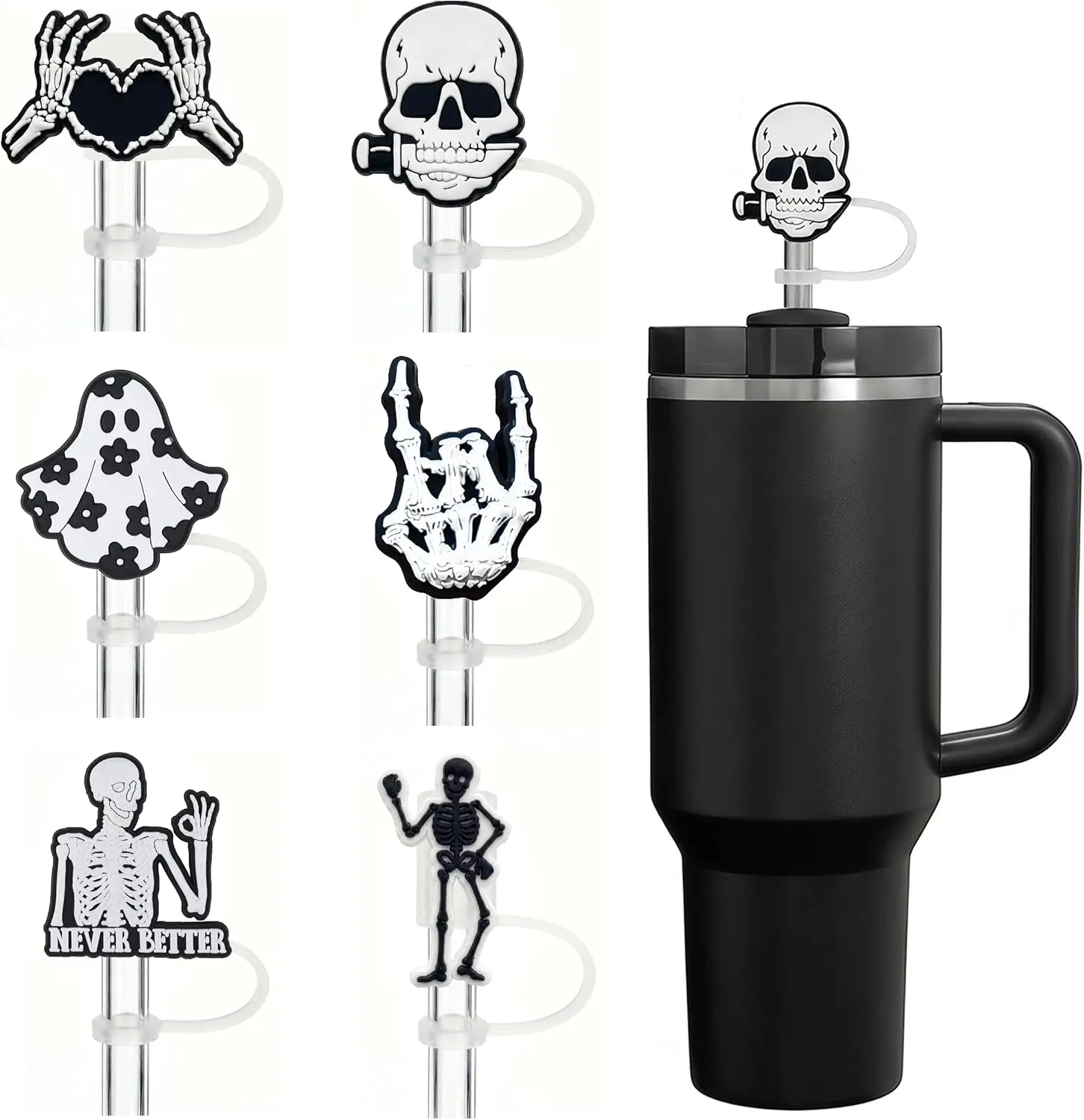 6Pcs Spooky Straw Covers for Stanley Cup, Halloween Straw Toppers