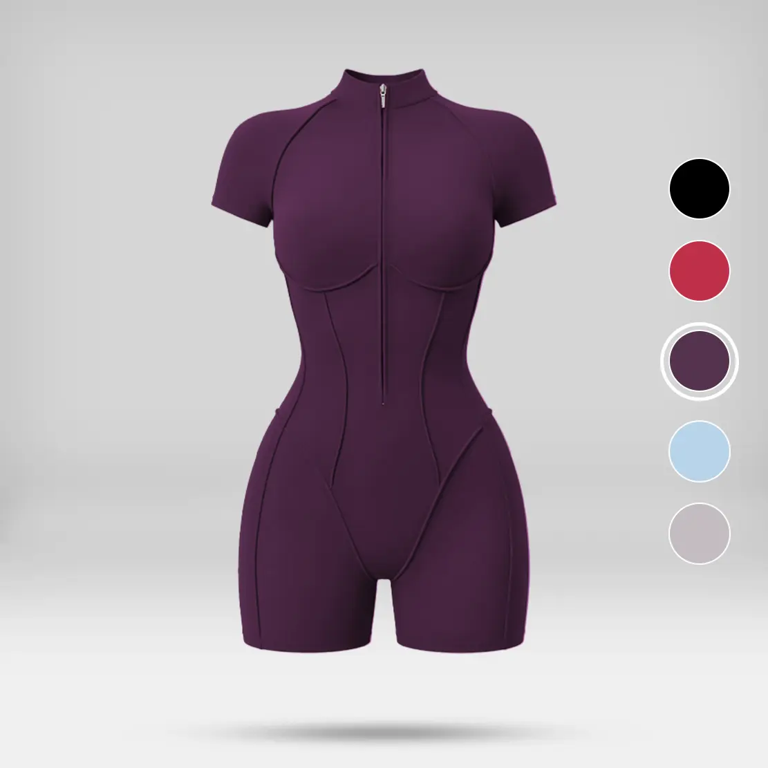 Women's Short-Sleeve Smooth Breathable Light Athletic Jumpsuit, Half-Zip Zipper Design, Contouring Details, Backless Bodysuit Overalls for Yoga, Dance Workouts (Stomach-Flattening, Butt-Lifting)