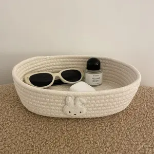 Miffy Ins Style Bunny Woven Basket Makeup Organizer Desktop Storage For Bathroom Vanity Home Dorm Cosmetic Accessories