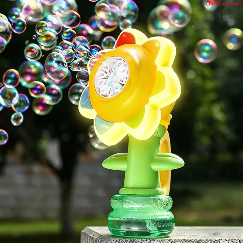 【Summervibes】Kids Sunflower Automatic Bubble Machine, Handheld Flower Swing Bubble Maker With Colorful Flashing Lights, Portable Fun Bubble Blower Toy, Perfect For Toddlers Summer Outdoor Play Party Activities And Lovely Birthday Gifts
