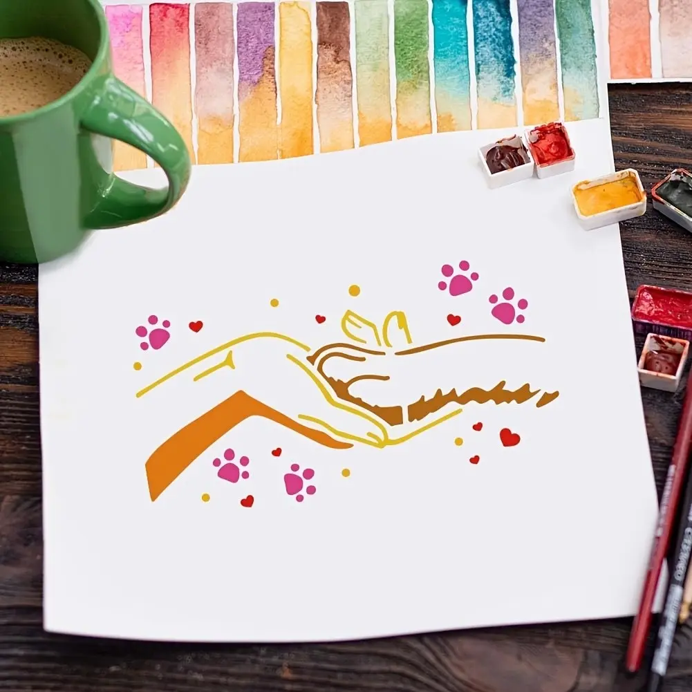 Pet Lover Hand-Drawn Dog Template 11.7x6 Inches Reusable Brush Drawing Template, DIY Wall Art Furniture Canvas Decoration