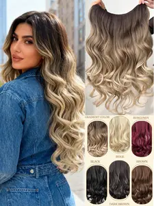 V-Clip Style Hair Extensions in, Light Gold, Burgundy, Gradient, Synthetic Wavy Curly, 20 Inch Long Wavy Heat-Resistant Fiber, Perfect for Christmas Halloween Parties and Everyday Use