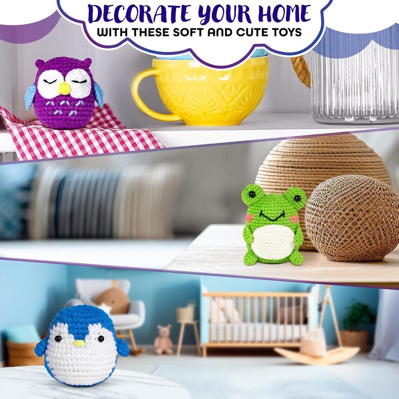 Cute  Amigurumi Crochet Kit for Beginners - Set of 3 Easy-to-Use Knitting Kit for Adults with Soft Yarns, Tools and Instructions | for Creating Handmade Gifts, Nice for   and Fun