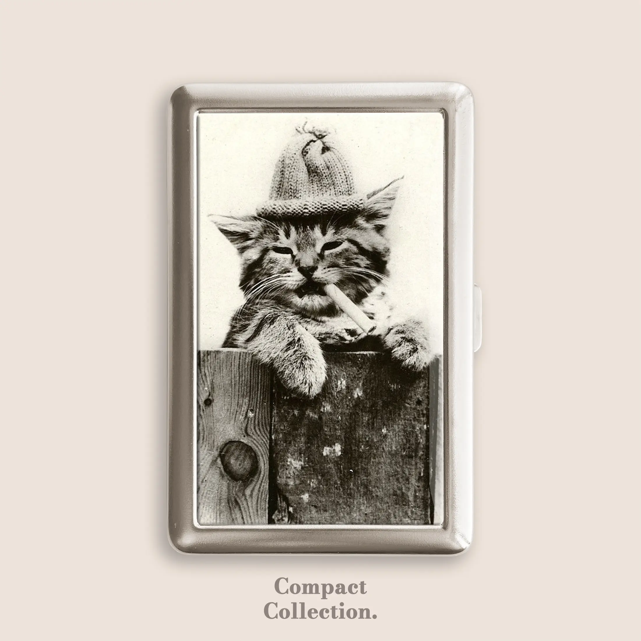 Vintage Stainless Steel Cute Smoking Cat Cigar Case - 100s Size Blunt Holder, Home Organizer Wallet Storage Accessory, Gift Option, Accessories