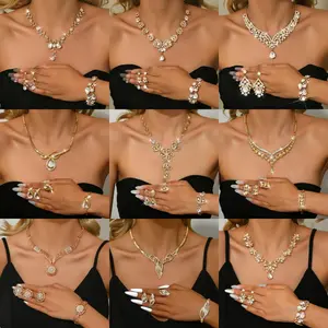 14K Gold-Plated Diamond-Inlaid Geometric Four-Piece DDXL0016 Women's Evening Dress Accessory Jewelry Set