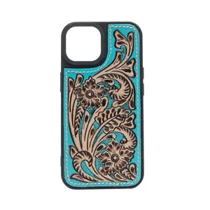 MYRA hand-tooled leather phone case -- iPhone 15
