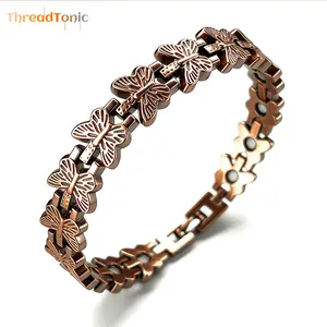 ThreadTonic Butterfly Shape Copper Bracelets for Women Pure Copper Magnetic Bracelet with 3500 Gauss Effective Magnets Outdoorfun Daily Bracelet for Safety Comfort and Versatility