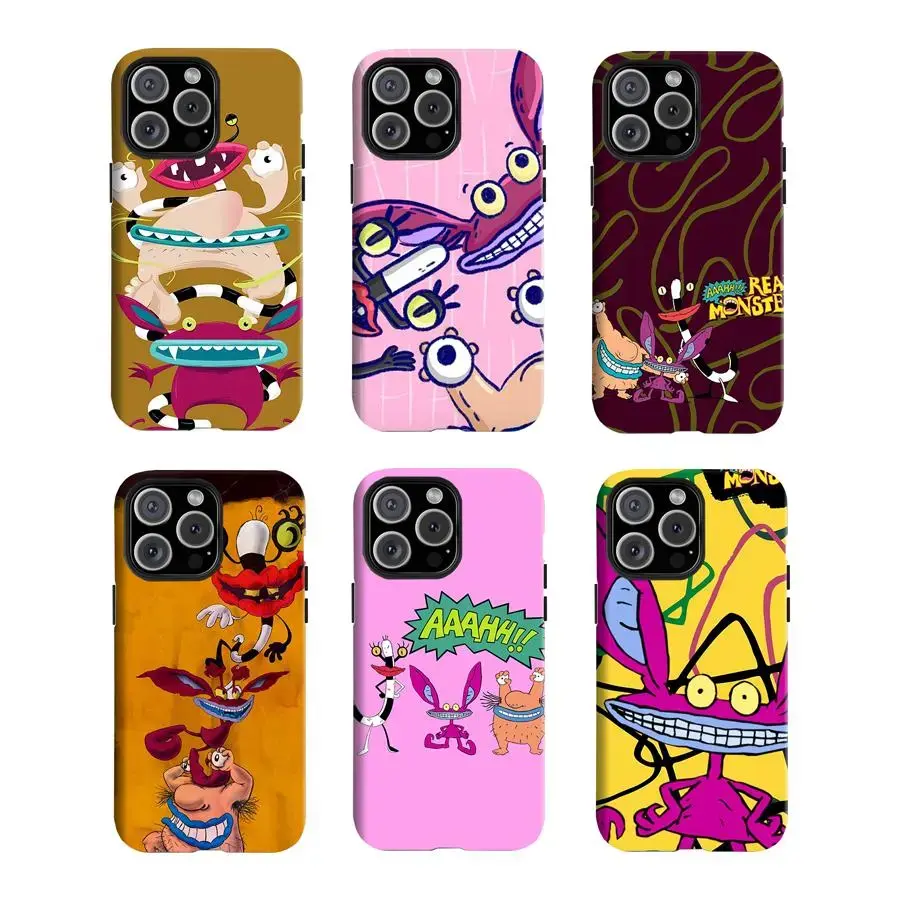 Y-Aaahhhh!!! Real Monsters Custom Polycarbonate Smartphone Case - 90s Nickelodeon Nostalgia Accessory with Impact Resistance & Protection for iPhone 11-17 Pro Max Plus, Retro Kidcore Creepy Aesthetic Heavy-Duty Shell