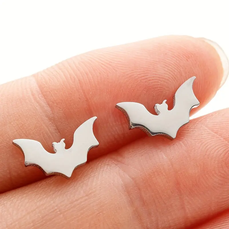 1pair/20pairs Stainless Steel Bat Stud Earrings, Punk Style Earrings, Simple Animal Fashion Stud Earrings, Wedding Party Jewelry Gifts, Studs Earrings