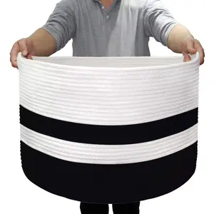 Nordic Style Decorative Woven Cotton Rope Basket Laundry Basket Storage Basket Towel Basket Extra Large Storage Bin