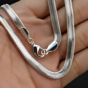 S925 Sterling Silvery Flat Snake Bone Chain - Handmade Artistic Necklace, Allergy Proof, Unisex, 0.6Oz, Available in Multiple Wear Styles, Great for Gifts