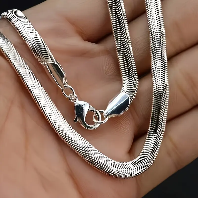 S925 Sterling Silver Flat Snake Bone Chain Necklace - Handmade, Allergy-Proof, Unisex, 0.6Oz, Multi-Wear, Lapis Lazuli December-Birthstone, Fashionable, Great for Gifts, Handmade Craftsmanship