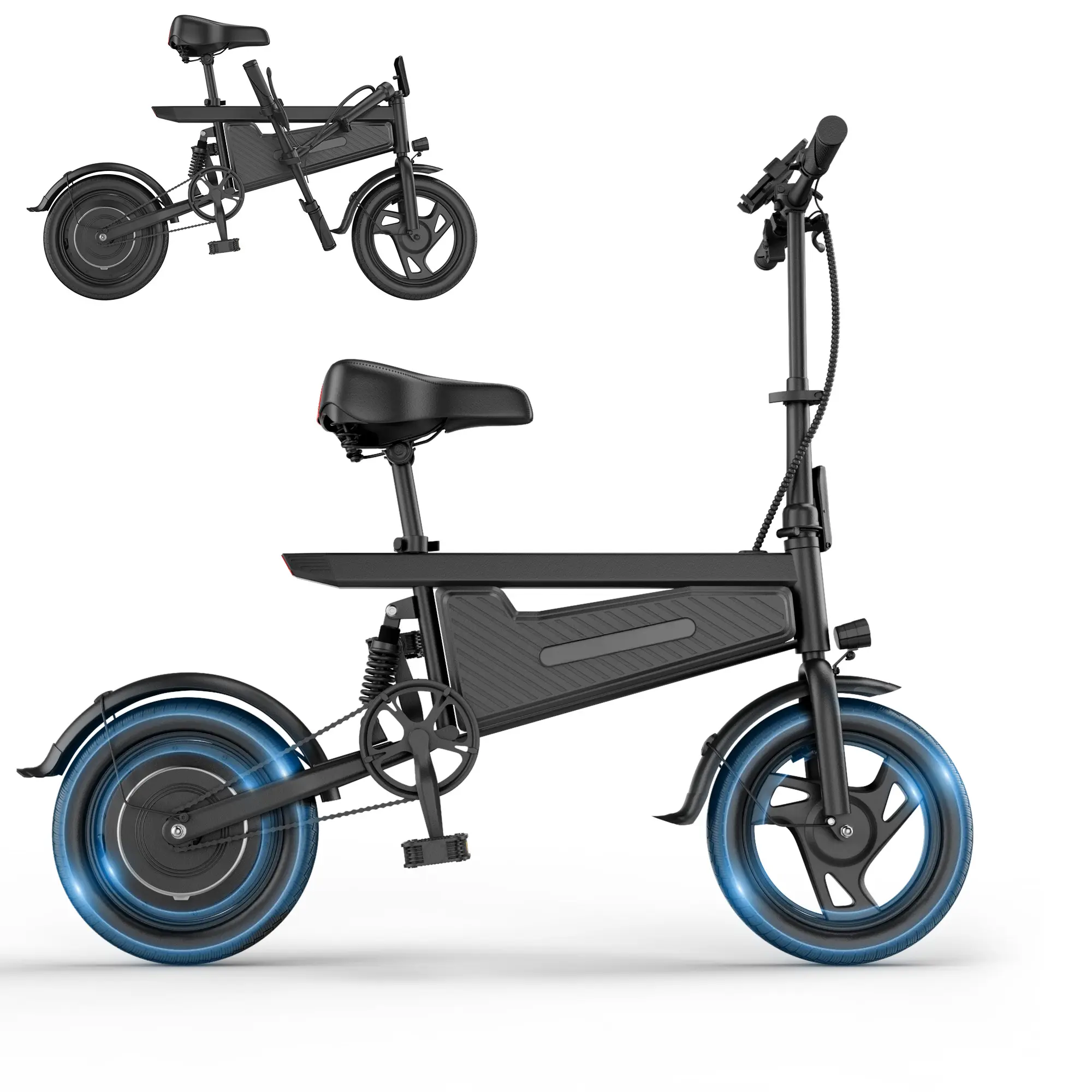 Aurora Electric Bike for Adults, 350W Powerful Motor Up to 22MPH, 48V 5.2Ah Battery 22 Miles Range, Lightweight 14" Commuter Folding E-Bike with Dual Brakes, LCD Display & Pedal Assist