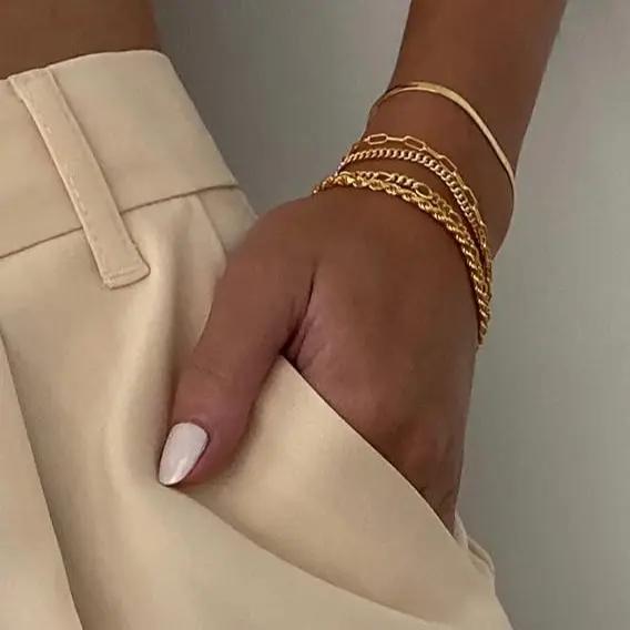 5PCS Waterproof 14K Real hypoallergenic Gold Jewelry Set for Women – Trendy Thin Dainty Stackable Cuban Link, Paperclip Chain Bracelet Pack, Fashion Accessories Gifts for Women non-tarnish Christmas Gift, Elegant Jewelry Bracelet, Gold Bracelet