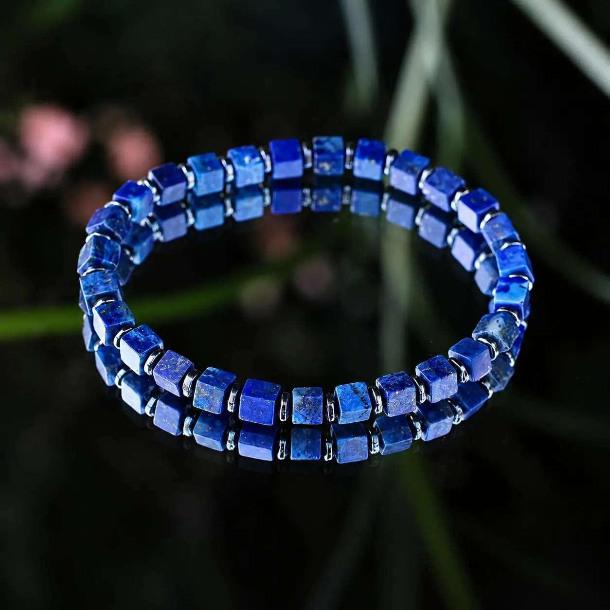 A+ Lapis Lazuli Hematite Bracelet, 6mm Blue Gemstone Tibetan Beaded Stretch Bracelet, Spiritual Healing Handmade Bracelet