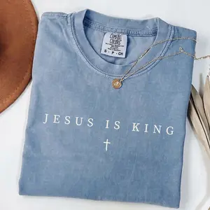 Comfort Colors Jesus Is King Shirt, Faith Statement Graphic Tee, Vintage Minimal Christian T-Shirt, Church Outfit, Unisex Casual Wear