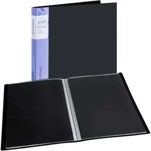 11x17 Art Portfolio Folder with Plastic Sleeves, 24-Pocket Portfolio Binder Displaying 48 Pages, Presentation Book with Black Inner Paper for Artwork Storage, Black