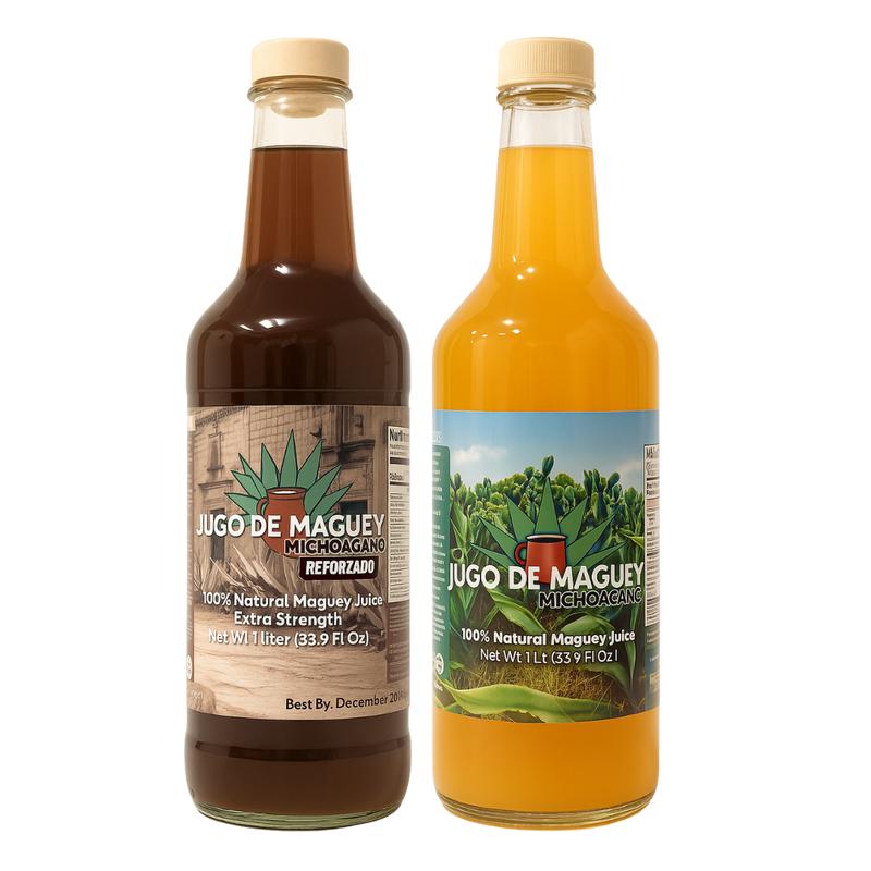 Herbalista Maguey Tarasco 2 Pack Bundle - Black Juice + Maguey Natural - Jugo De Maguey Tarasco Asado + Natural Extract 33.3 Fl oz (1 Liter) Each | All Natural, 100% Juice | Jugo de Maguey de Michoacan, Sabor Natural.