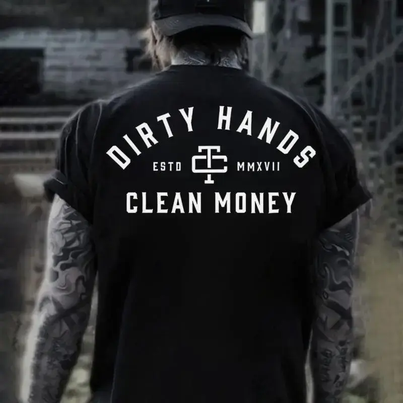 Dirty Hands Clean Money Graphic Tee, Blue Collar Workwear Shirt for Men, Hustle and Grind Apparel, Mechanic Laborer FashionRogueWear