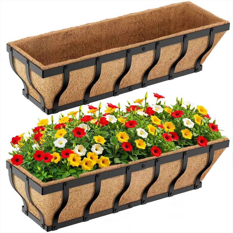 Railing planter boxes heavy duty wallmounted window box planters with coco liner outdoor window flower boxes for windowsill deck porch balcony and patio gardening  24 inch
