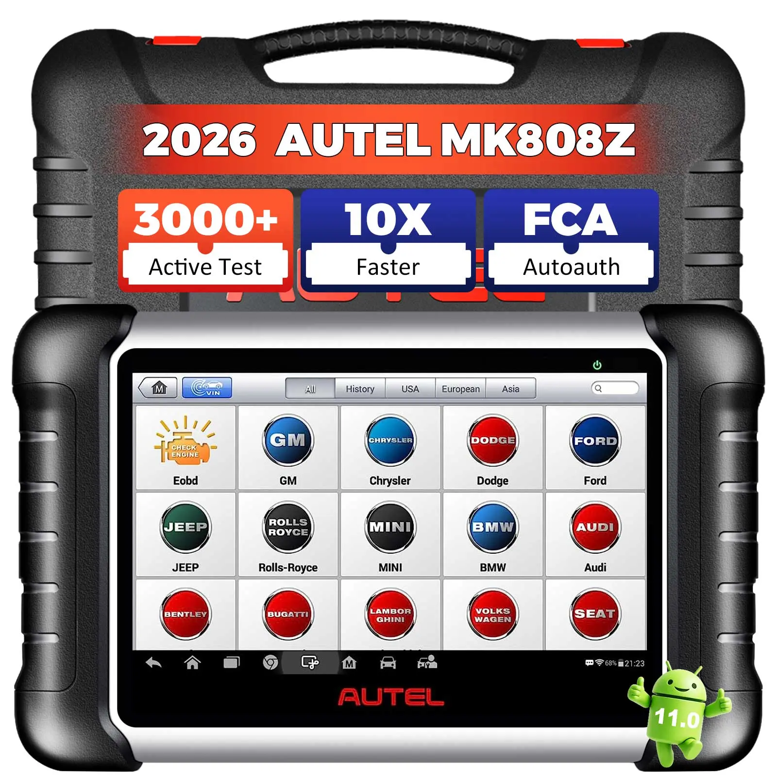 Autel MaxiCOM MK808Z OBD2 Scanner - 2026 OE All-System Diagnostic Tool, Bidirectional Control, 3000+ Active Tests, 28+ Services, Smart Auto V-in, FCA Auto Auth, 10X Faster, BT Connectivity, OS 11, Compatible with MK808S/MX808S/MX900