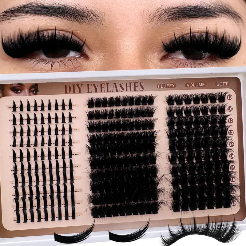 300D/200D/160D/120D/100D Lash Clusters With Spikes & Bottom Lashes Fluffy Volume Manga Natural Spiky Cluster False Eyelashes, Dramatic Volume Eyelash, Wispy Manga Lash D Curl Individual Anime Mink Lashes Extensions Full Pack DIY At Home