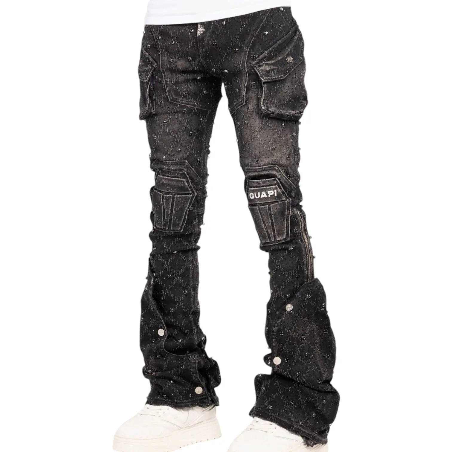 GUAPI - Stacked Obsidian Embellish Denim - Black Coffin
