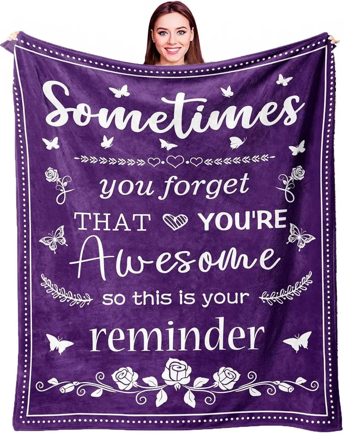 Retirement Gifts for Women Throw Blanket 60"X50", Purple Retirement Anniversary Birthday Blanket,Sometimes You Forget You are Awesome,Inspirational Positive Thank You Gifts