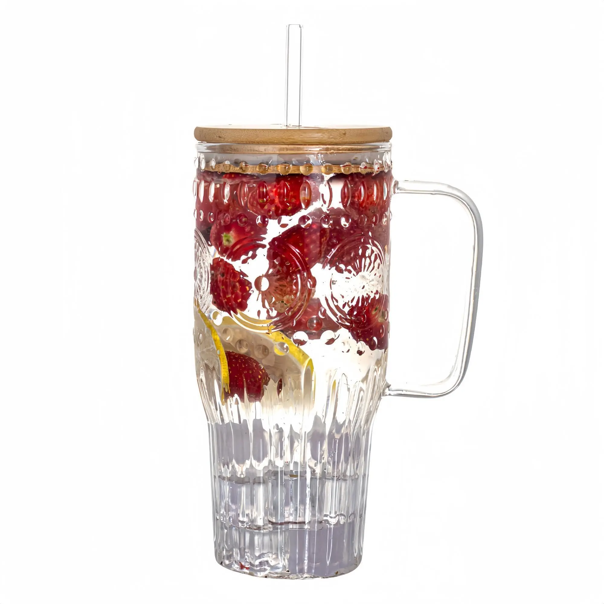 32oz Glass Tumbler with Handle & Lid  Large Iced Coffee Cups with Straws,  Glass Mug for Cold & Hot Beverages, Reusable Travel Cup for Smoothies -  TikTok Shop