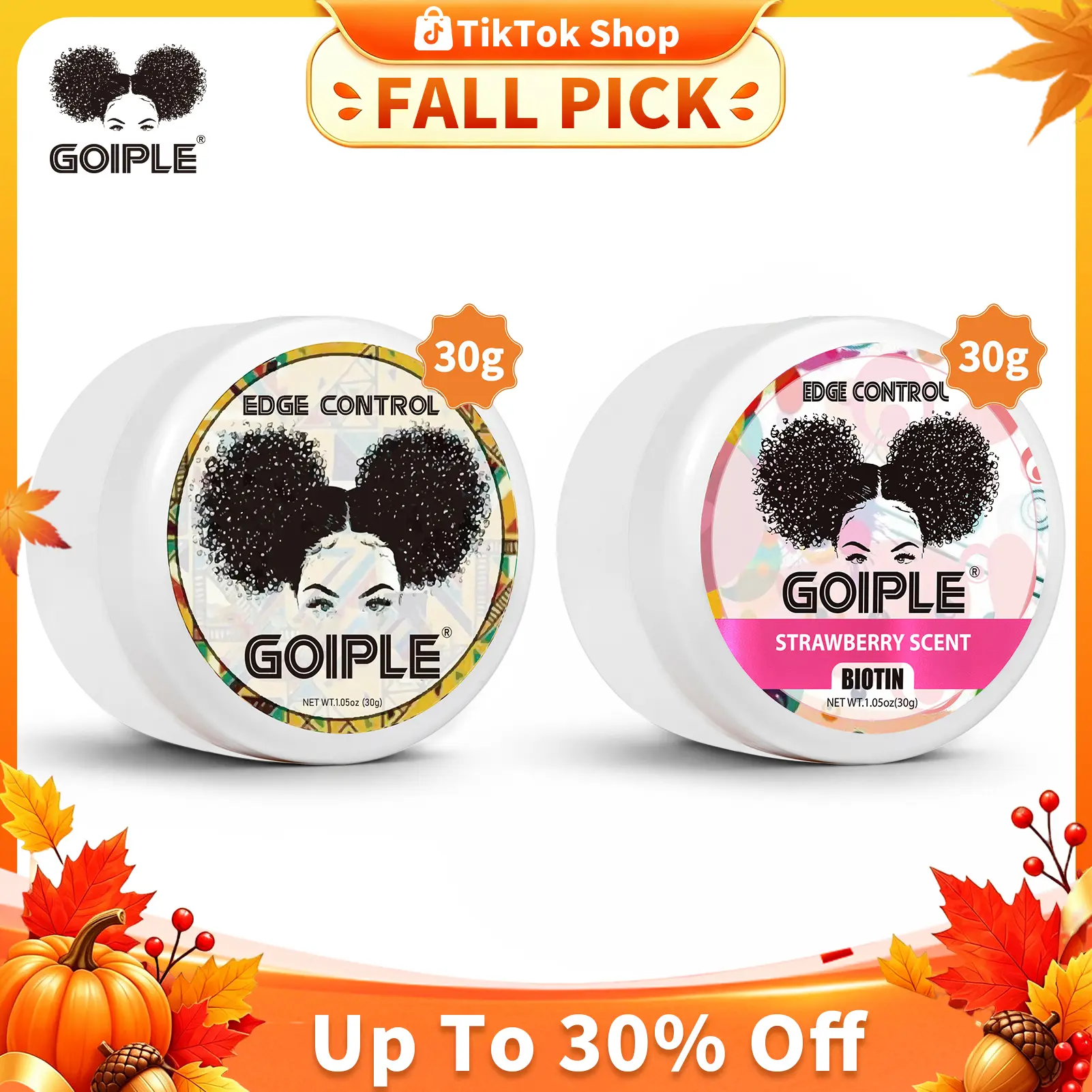 Goiple Women's Organic Edge Control Wax (30g Jar) - Adult Haircare Styling Product, High Strength Hold, Non-Greasy, Non-Sticky, Smooth Hairline Edges, Strawberry and Pineapple Scented, for Normal Hair, Single Item