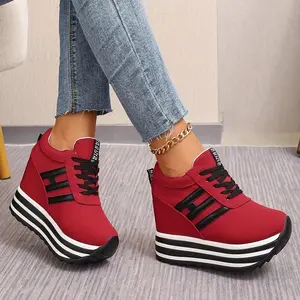Women’s fashionable wedge sports shoes with height-increasing straps, canvas shoes with thick soles suitable for all seasons, shoes for girls