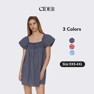 Cider Gingham Mini Dress – Smocked Square Neck Puff Sleeve Cotton, Cottagecore Retro Chic Style for Daily Casual Picnic, Summer High Rise Empire Waist Fit-and-Flare Gown SummerFinds