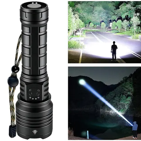 SYADOO Ultra bright Flashlights, Rechargeable 5000/3000mAh Super Bright 10000/5000 Lumens Flashlight, 6 Modes Zoomable Linternas with Power Indicator, Powerful Handheld LED Flashlights for Home Emergencies Camping, with Emergency Charging for Phone summer