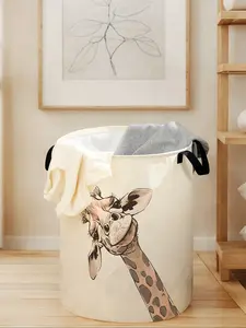 Giraffe Print Laundry Basket with Handle, Durable Foldable Clothes Storage Bin, Large Capacity Toy Organizer for All Seasons